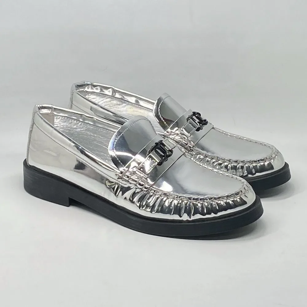 Jimmy Choo Addie JC Logo Metallic Loafer size 38